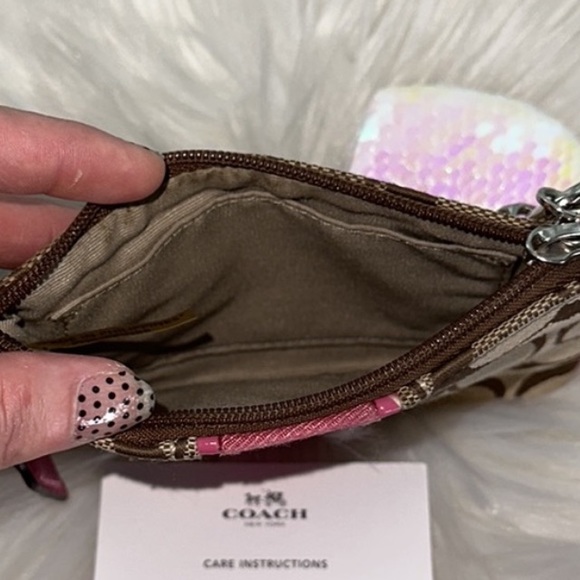 Coach Signature Pink Stripe Canvas Wristlet - Picture 5 of 9